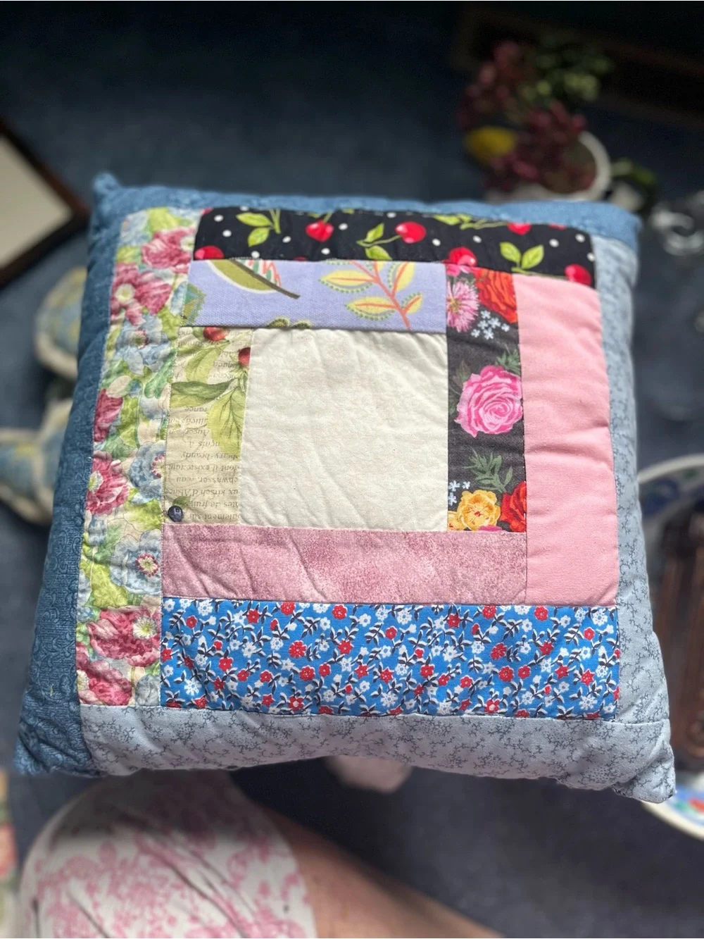 Patchwork Floral Quilted Pillow - Multicolor